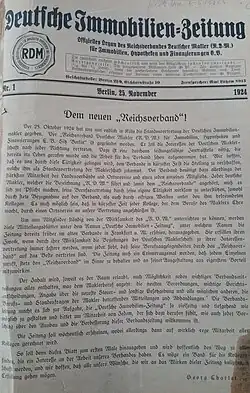 Titelblatt der ersten „Deutschen Immobilien-Zeitung“ des RDM.