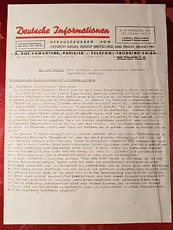 Seite 1 der Deutsche Informationen Nr. 250 vom 12. Oktober 1937. Berichtet wird hier über die in der nationalsozialistischen Presse erhobene Forderung nach Herausgabe der Kolonien Frankreichs und Englands