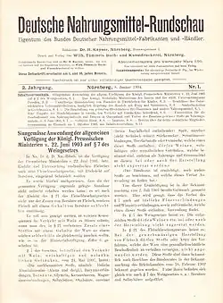 Verbandszeitschrift Deutsche Nahrungsmittel-Rundschau vom 8. Januar 1904