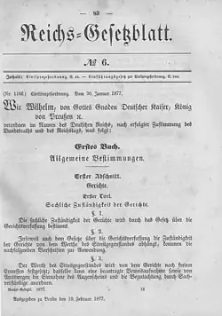 Verkündung der Zivilprozessordnung (RGBl. 1877, S.&nbsp;83)