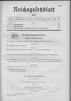 Nürnberger Rassengesetze (RGBl. 1935 I, S.&nbsp;1145)