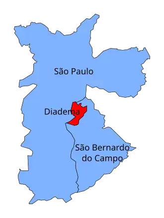 Lage von Diadema mitten zwischen São Paulo und São Bernardo do Campo