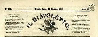 Diavoletto, Zeitungskopf vom 18. Dezember 1858, und Il Novelliere 1857 Nr. 16 (Beilage)