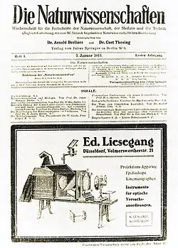 Die Naturwissenschaften, Heft 1 vom 3. Januar 1913