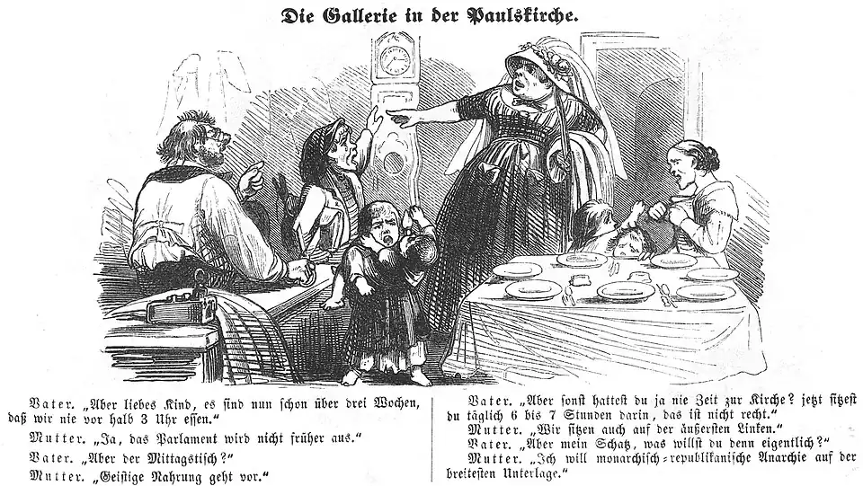 Die Gallerie in der Paulskirche, Karikatur, Fliegende Blätter 1848 (Heft 162)