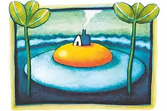 „Der Olle Hansen und die gute Laune am frühen Morgen“: Eine von 12 Bildtafeln aus dem ersten Buch 1977. 1000 Bilder folgen, in denen das Häuschen für das menschliche Gefühl steht.