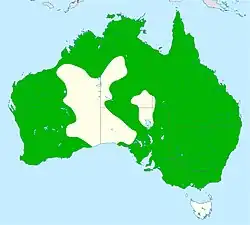 Karte von Australien mit grün eingefärbtem Verbreitungsgebiet.
