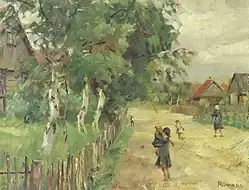 Werner Riemann: Dorfstraße in Nidden, Öl/Lw., um 1930