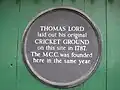 Gedenktafel am ersten Lord’s Cricket Ground