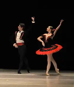 Zwei Tänzer zeigen die Pose Croisé derrière