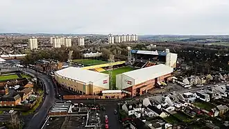Luftaufnahme des Fir Park Stadium (Februar 2022)