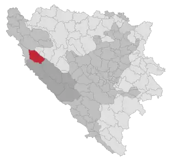 Lage der Gemeinde Drvar in Bosnien und Herzegowina (anklickbare Karte)
