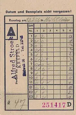 Durchschreibewettschein Pferdetoto
