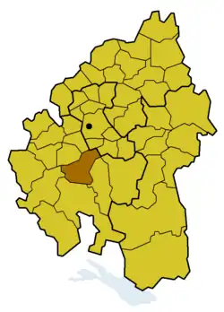 Lage des Kirchenbezirks Tübingen innerhalb der Evang. Landeskirche in Württemberg