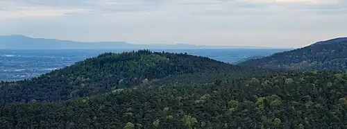 Fernsicht zur Hornisgrinde, zum Belchen und bis zum Blauen in bis zu 185&nbsp;km Distanz.