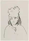 Édouard Manet: Bildnis Berthe Morisot (Silhouette), 1872–1874, Kreidelithografie