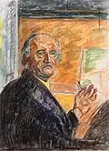 Selbstbildnis mit Pastellstift (1943), Pastellkreide auf Leinwand, 80 × 60 cm, Munch-Museum Oslo