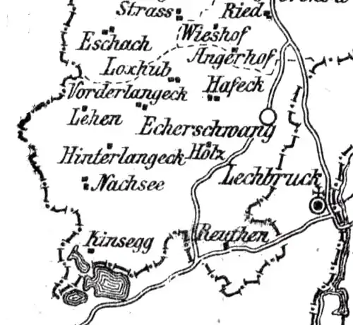 Echerschwang auf der Administrativ-Karte des Regierungsbezirkes Oberbayern von 1885