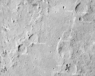 Nicholson (Mitte links) und Umgebung (LROC-WAC)