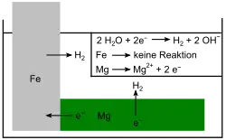 Abb. 2: Eisen mit Magnesiumanode in wässriger Lösung