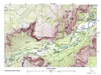 Topographische Karte des Yosemite-Tals im Bereich von El Capitan