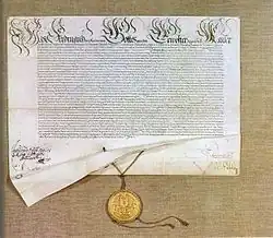 Die Urkunde Ferdinands II. vom 25. Februar 1623 über die Belehnung Maximilians I. mit der pfälzischen Kurwürde. München, Bayerisches Hauptstaatsarchiv