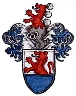 Wappen der Herren von Endingen, mittig geteilt mit schreitendem Löwen