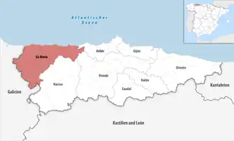 Die Lage der Comarca Eo-Navia in der autonomen Gemeinschaft Asturien