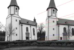 2. Einige Epipolarlinien, berechnet mit '"`UNIQ--postMath-00000090-QINU`"' .