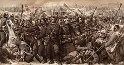 Zusammenstoß der dänischen Armee mit den Österreichern (heroisierende Darstellung)