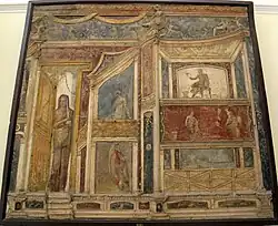 16. Tür mit verkröpften oberen Ohren (links), Fresko aus Pompeji, Archäologisches Nationalmuseum Neapel.