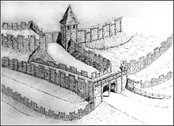 Erdenburg in Moitzfeld, Nordrhein-Westfalen, Eisenzeit, Rekonstruktionszeichnung