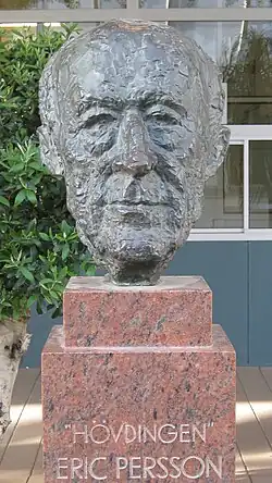 Büste vor dem Stadion von Eric Persson, Präsident des Malmö FF von 1937 bis 1975