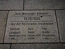 Gedenkstein für drei Opfer der Meininger Blutnacht