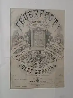 Titelseite der Erstausgabe der Polka „Feuerfest“ von Josef Strauss