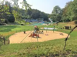 Das Freibad wurde mehrmals vom Eschbach überschwemmt