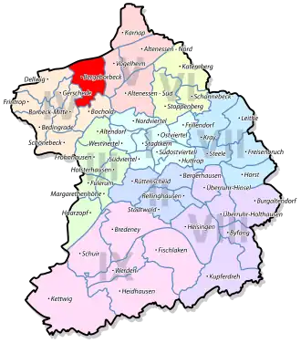 Lage von Bergeborbeck im Stadtbezirk IV Borbeck