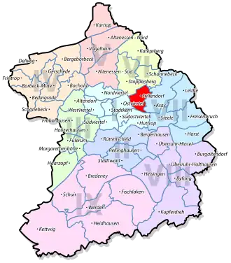 Lage von Frillendorf im Stadtbezirk I Stadtmitte/Frillendorf/Huttrop