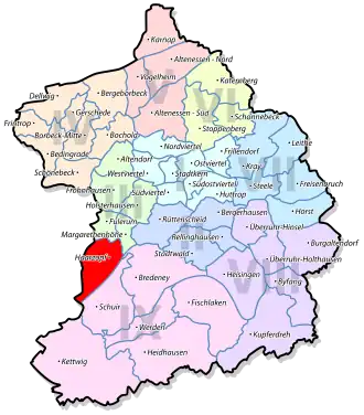 Lage von Haarzopf im Stadtbezirk III Essen-West