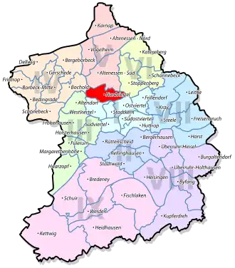 Lage von Nordviertel im Stadtbezirk I Stadtmitte/Frillendorf/Huttrop