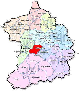 Lage von Rüttenscheid im Stadtbezirk II Rüttenscheid / Bergerhausen / Rellinghausen / Stadtwald