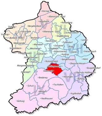 Lage von Stadtwald im Stadtbezirk II Rüttenscheid/Bergerhausen/ Rellinghausen/Stadtwald