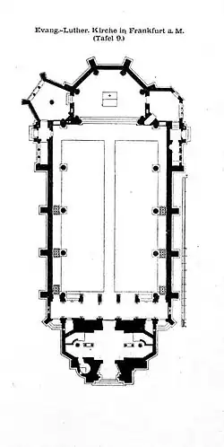 Grundriss der historischen, im Zweiten Weltkrieg zerstörten Kirche