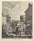 The Four Times of the Day (Die Tageszeiten) – 3. Evening (Abend), Stahlstich des 19. Jahrhunderts nach dem Original von 1738
