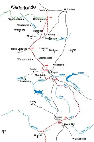 Grenzverlauf und Grenzsteine im Kreis Eupen