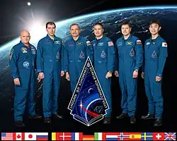 v.&nbsp;l.&nbsp;n.&nbsp;r.: Scott Kelly, Sergei Wolkow, Michail Kornijenko, Kjell Lindgren, Oleg Kononenko und Kimiya Yui