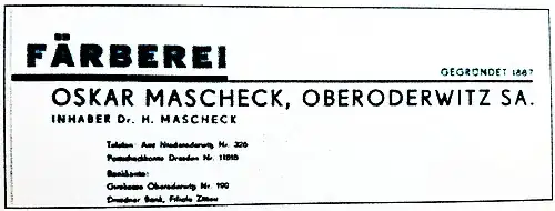 Färberei Oskar Mascheck Annonce Oderwitz