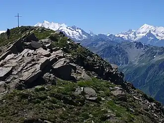 Gipfel des Fülhorn in Richtung Dom, Matterhorn und Weisshorn