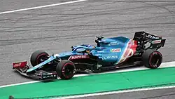 Der Blaue Alpine Rennwagen von Fernando Alonso beim Großen Preis von Österreich