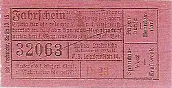 Spandau-West – Kraftwerk oder Papenberge – Hennigsdorf (30&nbsp;Pf.), um&nbsp;1925